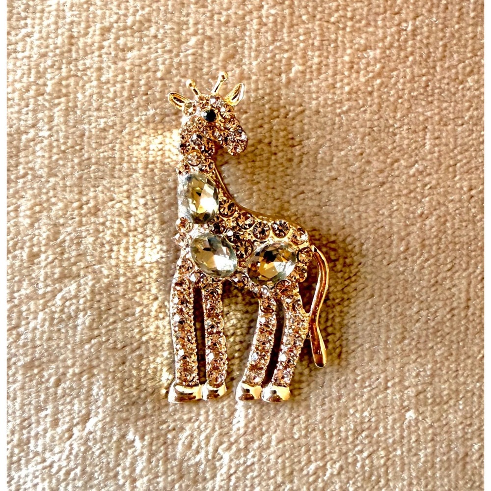 Mint Giraffe Crystal Animal Pin Brooch‎ Gold Tone Light Brown Rhinestone Jewelry